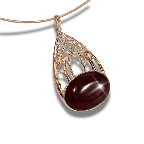 Click to view detail for HW-4074 Pendant, Oval Amber In Silver Trees $220